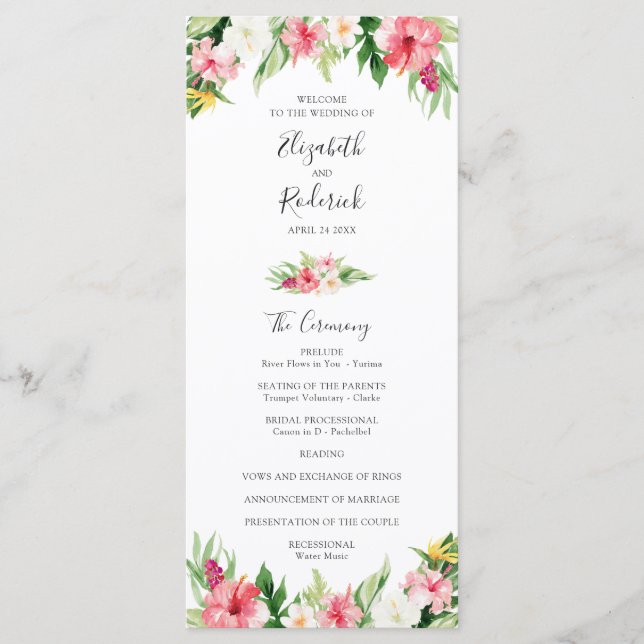 Tropical Palm Leaves Wedding Program (Front)