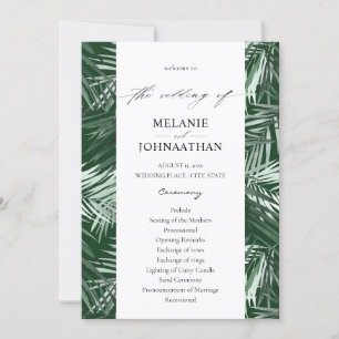 Tropical Palm Leaves Wedding Program - Green
