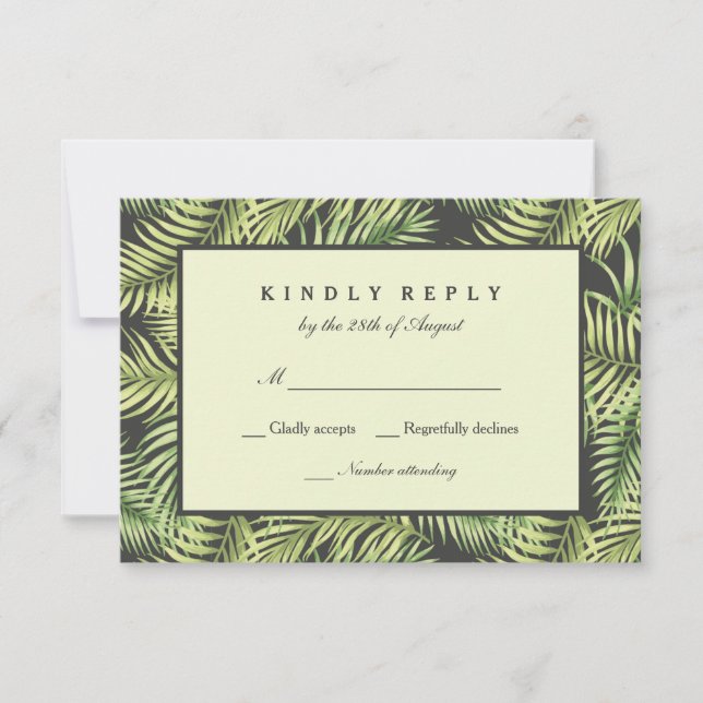 Tropical Palm Leaves Wedding RSVP Card (Front)