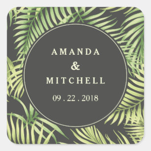 Tropical Palm Leaves Wedding Sticker