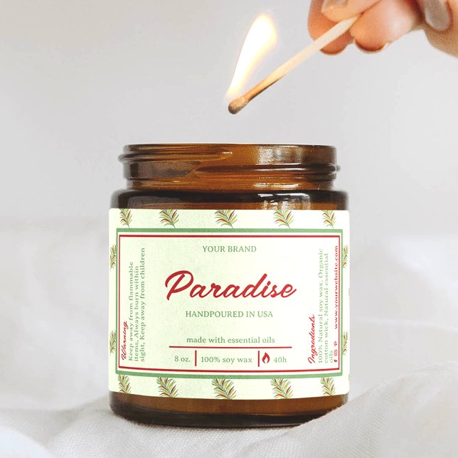 Tropical Palm Leaves Wrap Around Candle Label (Creator Uploaded)