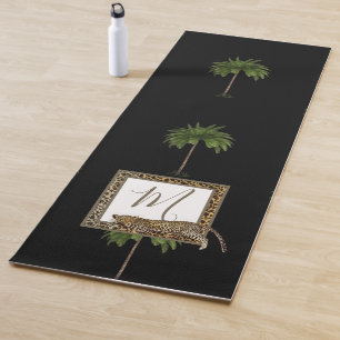 Tropical Palm Leopard Print Wild Black Monogram Yoga Mat