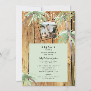 Tropical Palm & Lights Rustic Photo Bridal Shower Invitation