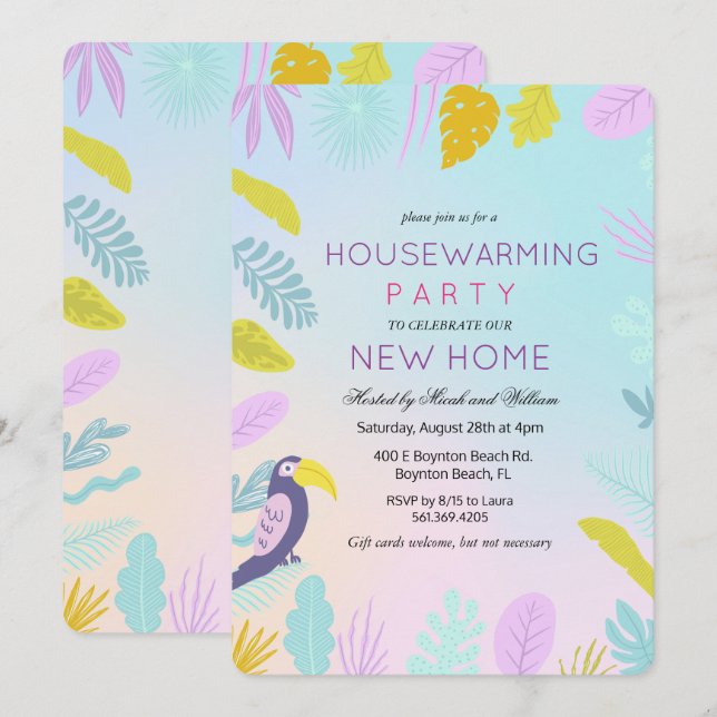 Tropical Palm Macaw Bird Housewarming Invitation (Front/Back)