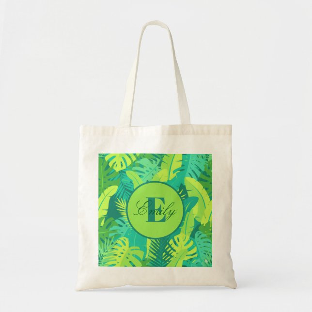 Tropical Palm Monogram Tote Bag (Front)