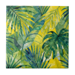 Tropical Palm Monstera Jungle Leaves Ceramic Tile