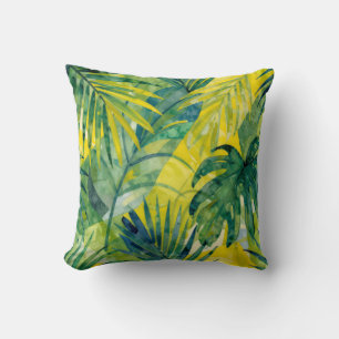 Tropical Palm Monstera Jungle Leaves Cushion