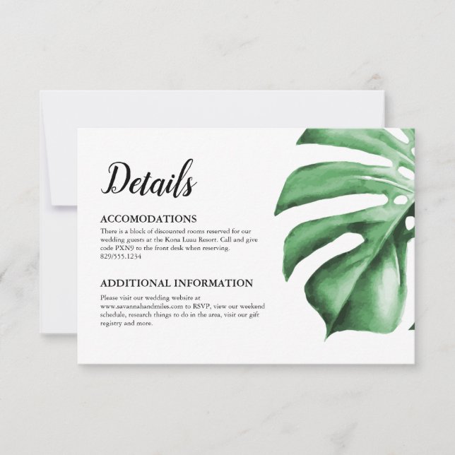 Tropical Palm Monstera Leaf Details Card Insert (Front)