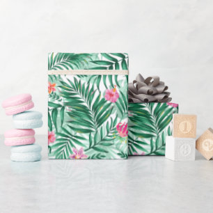 Tropical Palm & Monstera Leaves & Exotic Flowers Wrapping Paper