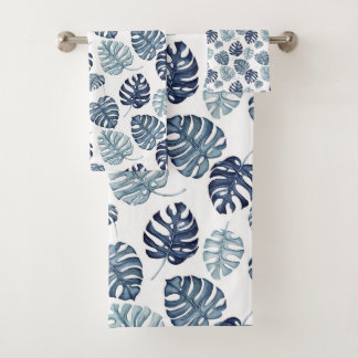 Tropical Palm Navy Blue Gold Bath Towel Set