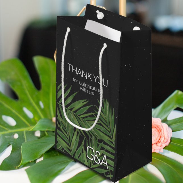 Tropical Palm Night Sky Modern Initials Wedding Small Gift Bag (Creator Uploaded)