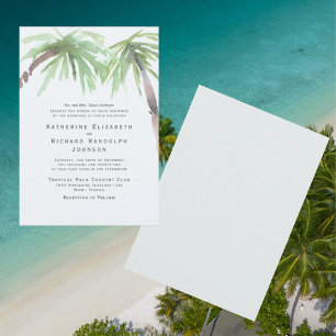 Tropical Palm One Venue Seafoam Wedding Invitation