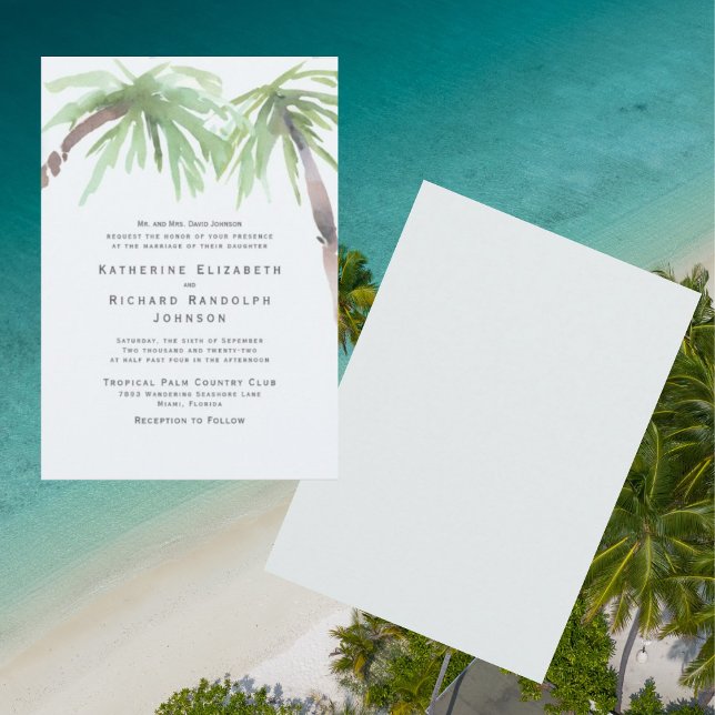 Tropical Palm One Venue Seafoam Wedding Invitation (Creator Uploaded)
