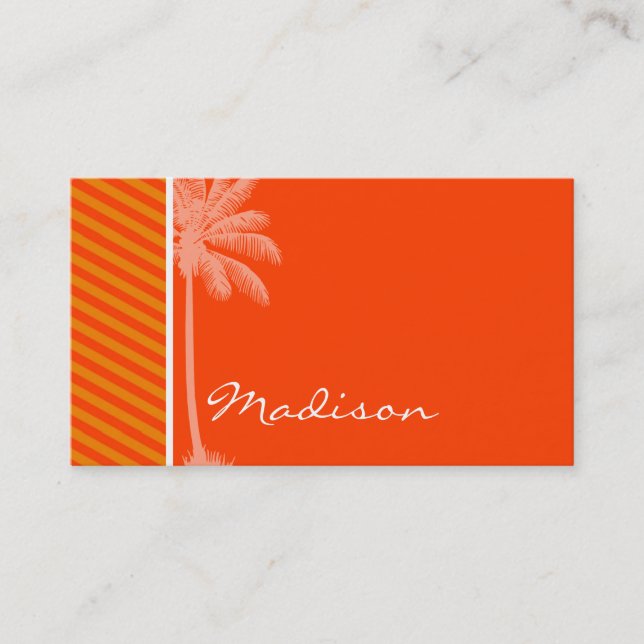 Tropical Palm; Orange Stripes Business Card (Front)