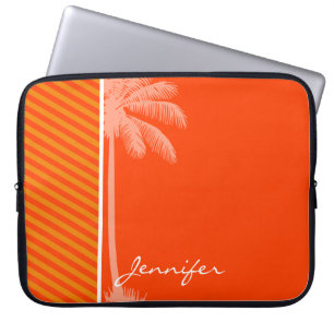 Tropical Palm; Orange Stripes Laptop Sleeve