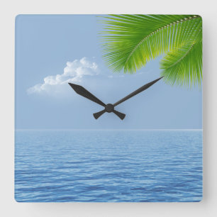 Tropical Palm Over Water Square Wall Clock