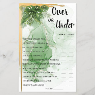 Tropical Palm OverOrUnder Bridal Shower Game Card