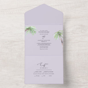 Tropical Palm Pale Lavender Wedding  All In One In Invitation