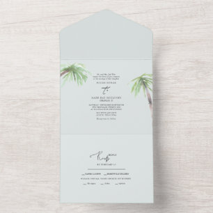 Tropical Palm Pale Seafoam All In One Invitation