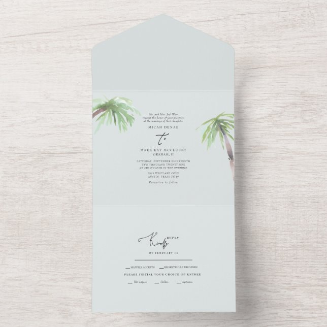 Tropical Palm Pale Seafoam  All In One Invitation (Inside)