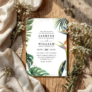 Tropical Palm Paradise Leaves QR Code Wedding Invitation
