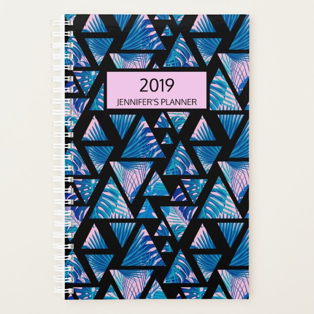 Tropical Palm Paradise Pink Blue 2019 Personalised Planner (Front)