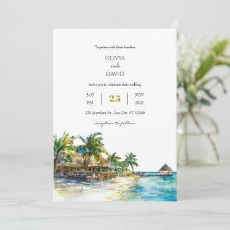 Tropical Palm Paradise Travel Sandy Beach Wedding  Invitation