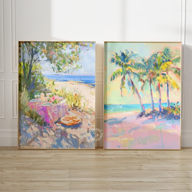 Tropical Palm Pastel Coastal Wall Art Set of 2 (Creator Uploaded)