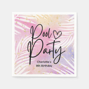 Tropical Palm Pastel Rainbow Pool Party  Napkin
