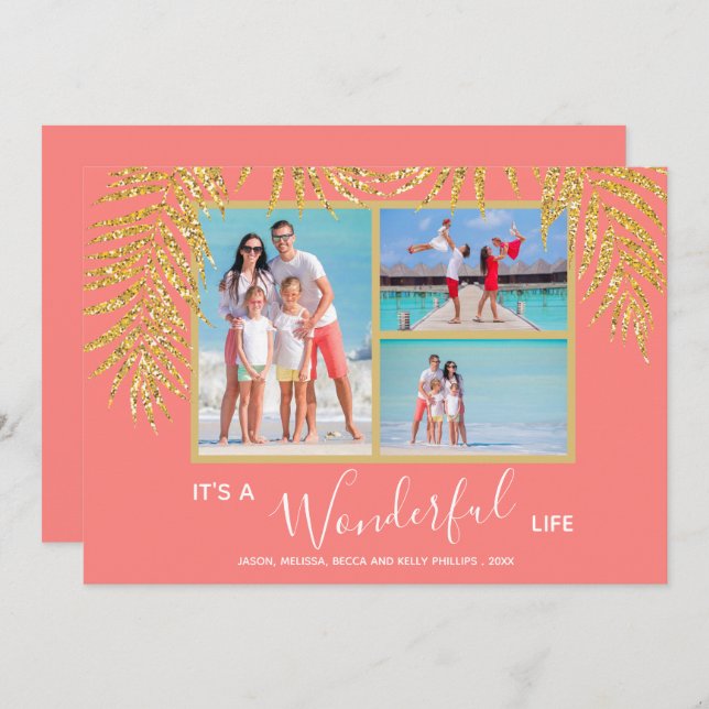 Tropical Palm Photo Collage Christmas Holiday Card (Front/Back)