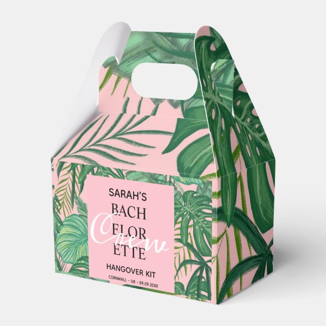 Tropical Palm Pink Bachelorette Party Hangover Kit Favour Box (Front Side)