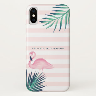 Tropical Palm Pink Flamingo Pink & White Stripe Case-Mate iPhone Case