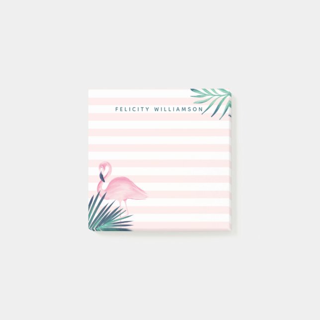 Tropical Palm Pink Flamingo Pink & White Stripe Post-it Notes (Front)