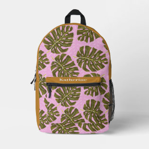 Tropical Palm Pink Green Brown Printed Backpack