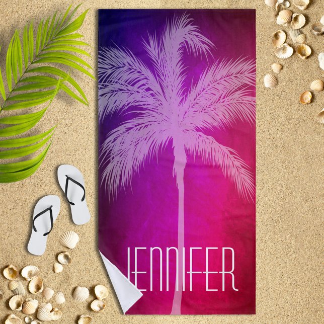 Tropical Palm Pink/Purple Personalised Beach Towel (Creator Uploaded)