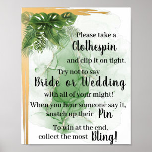 Tropical Palm Put a Clothespin Shower Game Sign