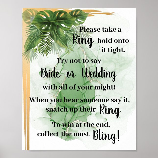 Tropical Palm Put a Ring on it Shower Game Sign (Front)