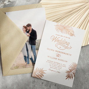 Tropical Palm Rose Gold Foil Photo Wedding