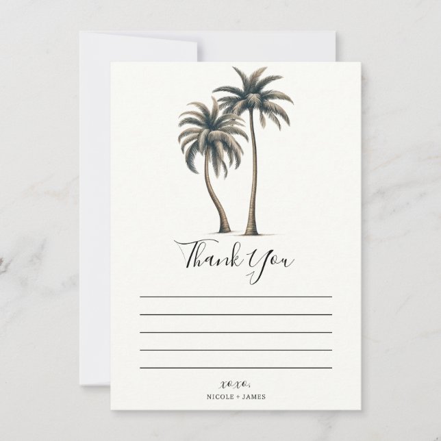 Tropical Palm Rustic Coastal Wedding Thank You Invitation (Front)