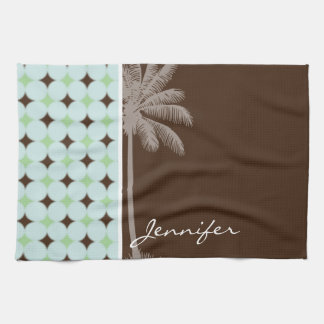 Tropical Palm; Sage Green & Brown Tea Towel