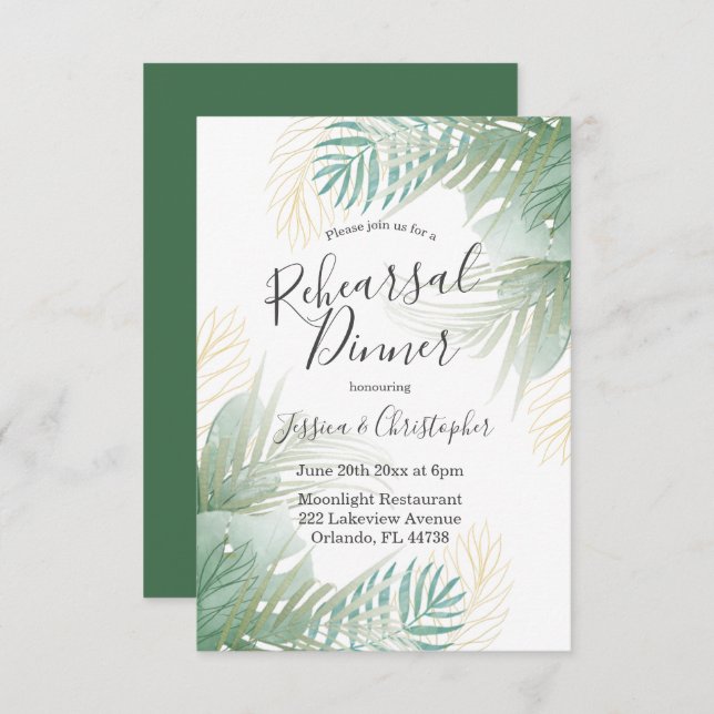 Tropical Palm Sage Green Wedding Rehearsal Dinner  Invitation (Front/Back)