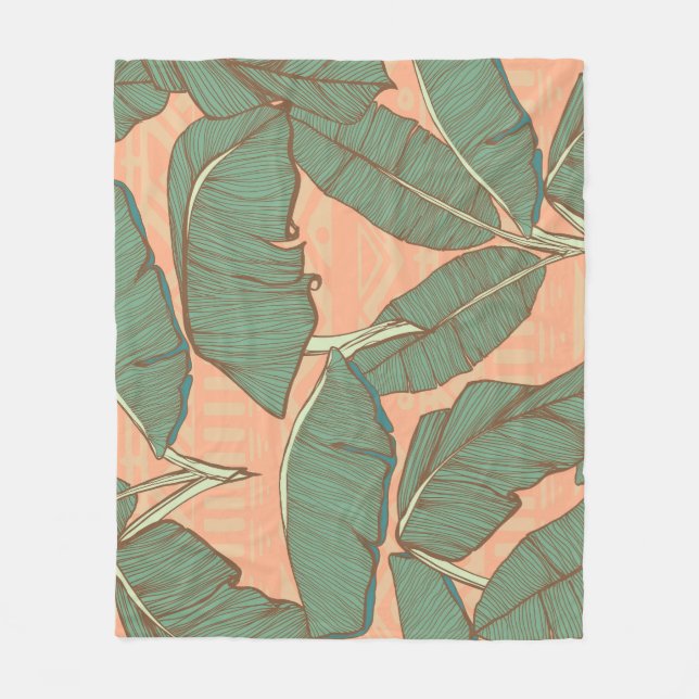Tropical Palm: Seamless Leaf Background Fleece Blanket (Front)