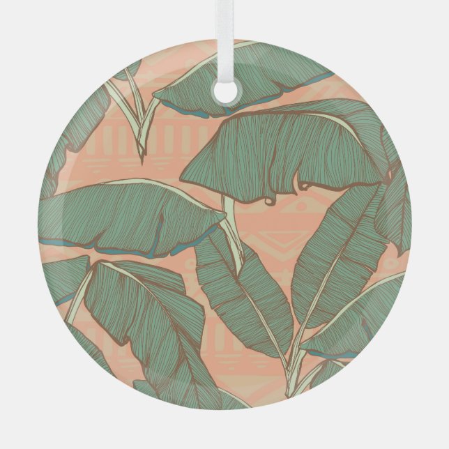 Tropical Palm: Seamless Leaf Background Glass Tree Decoration (Front)