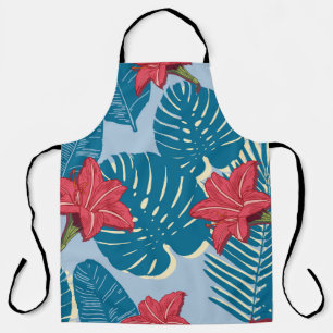 Tropical Palm seamless leaf blue pattern Apron