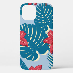 Tropical Palm seamless leaf blue pattern iPhone 12 Case