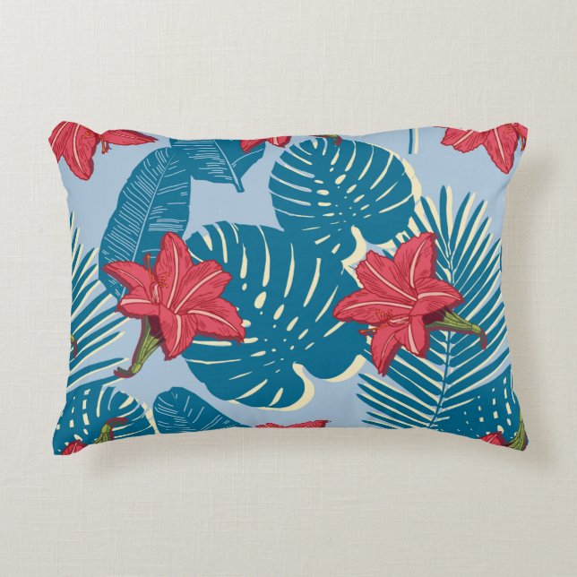 Tropical Palm seamless leaf blue pattern Decorative Cushion (Front)