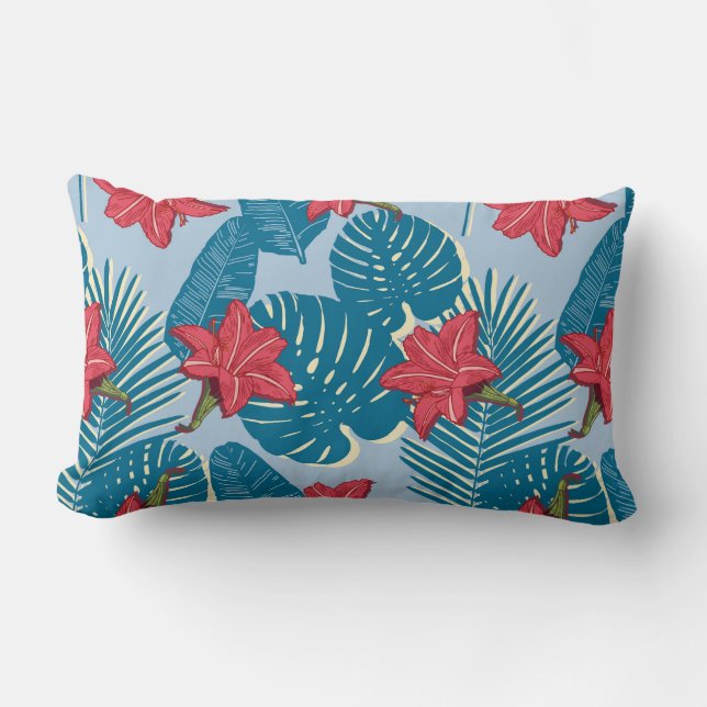 Tropical Palm seamless leaf blue pattern Lumbar Cushion (Front)