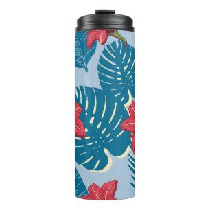 Tropical Palm seamless leaf blue pattern Thermal Tumbler