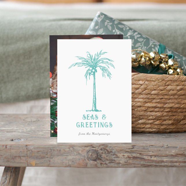 Tropical Palm Seas and Greetings Christmas Photo Holiday Card (Tropical Palm Seas and Greetings Christmas Photo Holiday Card)