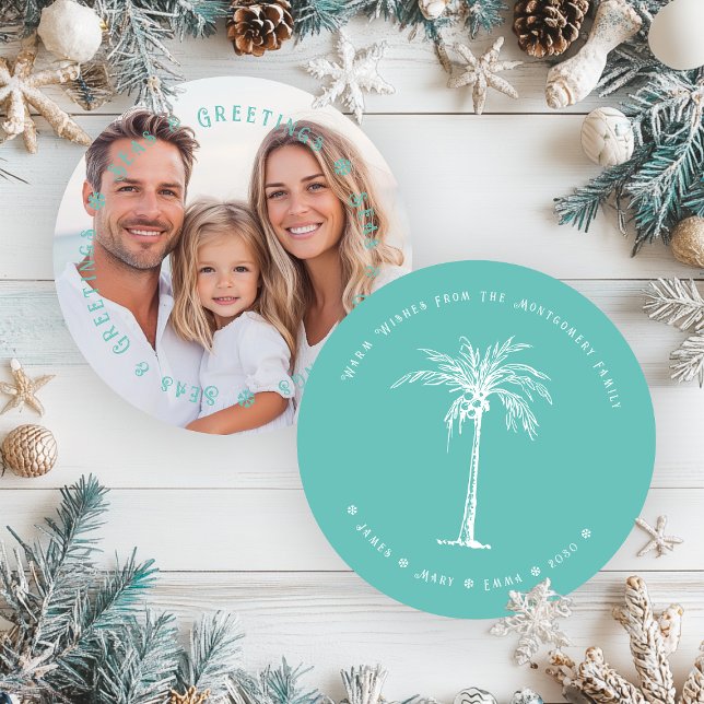 Tropical Palm Seas & Greetings Christmas Photo Holiday Card (Tropical Palm Seas & Greetings Christmas Photo Holiday Card)